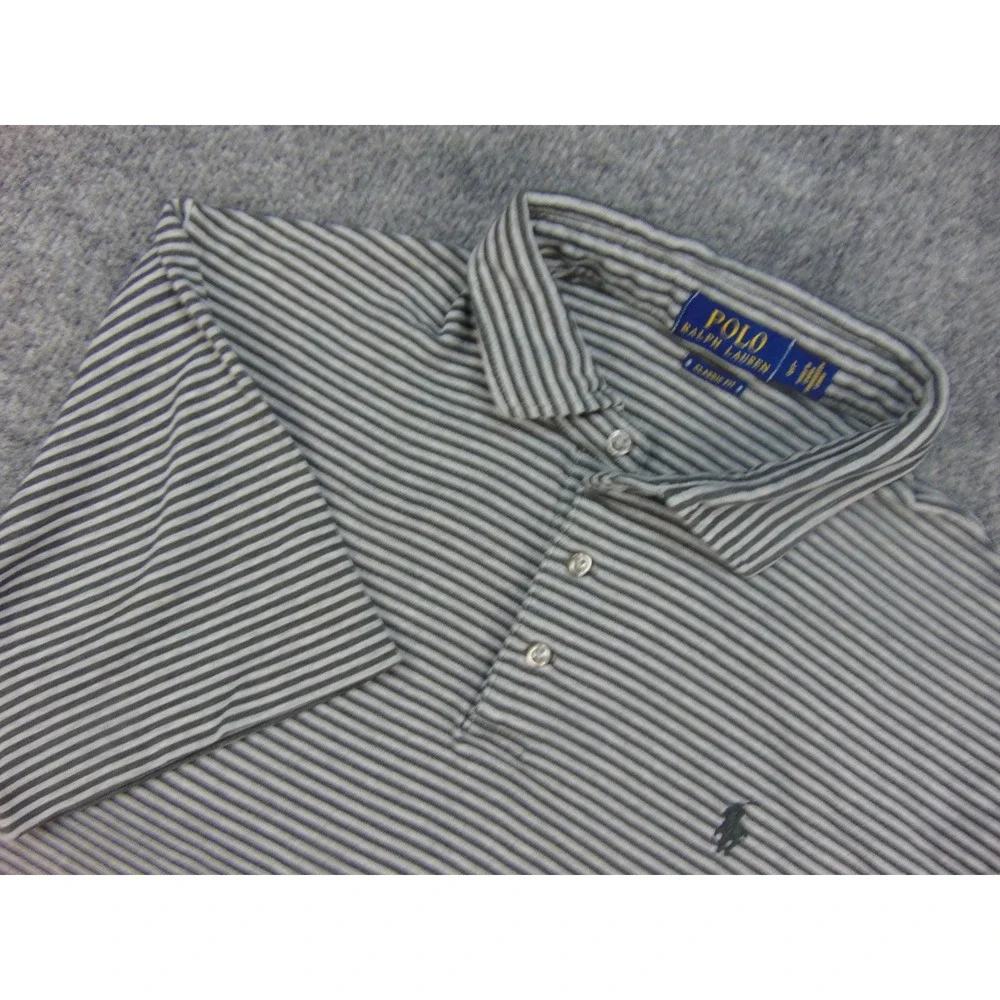 Polo Ralph Lauren Polo Mens L Classic Fit Gray‎ Striped Short Sleeve Preppy Core